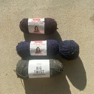 Tweed Yarn Lot of 4- Dark Green, 1skein/1ball-Navy/Bleu Marine, Purple/Violet